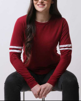 MALEK Solid Women Round Neck Yellow, Black, Maroon T-Shirt