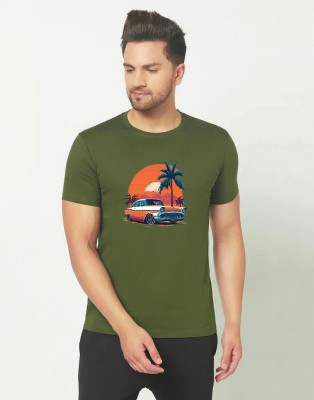 Jack Paris Printed Men Round Neck Green T-Shirt