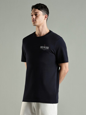 TOMMY HILFIGER Printed Men Crew Neck Navy Blue T-Shirt