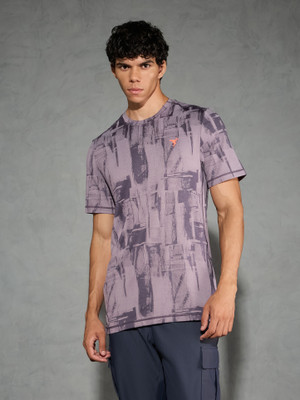 TECHNOSPORT Self Design Men Round Neck Purple T-Shirt