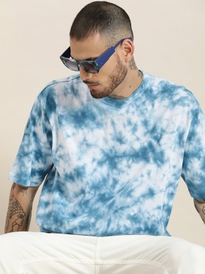 HERE&NOW Tie & Dye Men Round Neck Blue T-Shirt