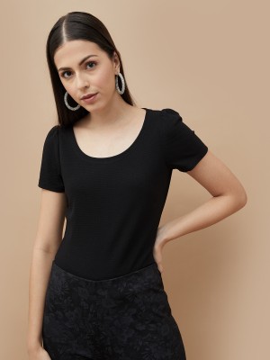 CODE by Lifestyle Solid Women Round Neck Black T-Shirt