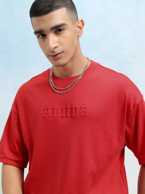 HIGHLANDER Self Design Men Round Neck Red T-Shirt