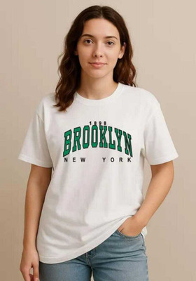 AREEQA Printed, Graphic Print Women Round Neck White T-Shirt