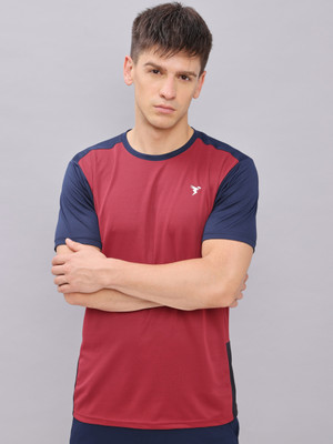 TECHNOSPORT Colorblock Men Round Neck Red T-Shirt