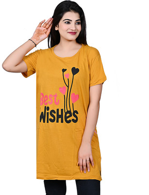 PG fashion Women T Shirt Yellow Knee Length Dress