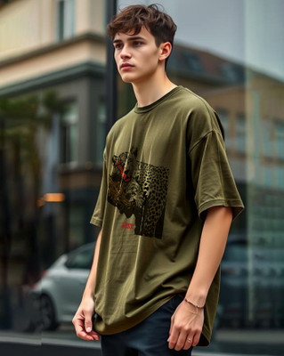 AOOSH Printed Men Round Neck Green T-Shirt