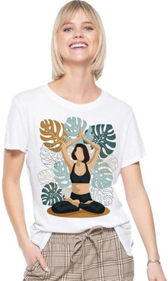 PD CLORI Printed Women Round Neck White T-Shirt