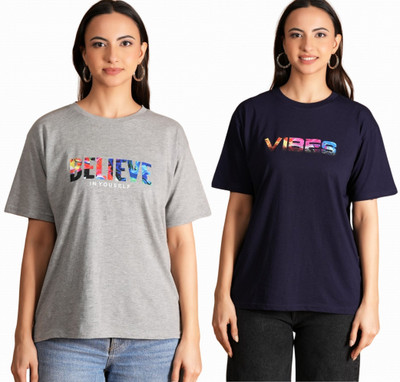 METRONAUT Printed Women Round Neck Multicolor T-Shirt