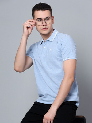 CANTABIL Solid Men Polo Neck Light Blue T-Shirt