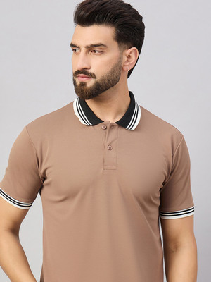 Merriment Striped Men Polo Neck Multicolor T-Shirt