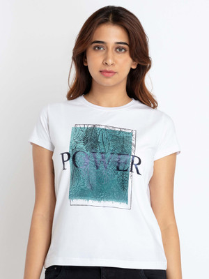 Status Quo Printed Women Round Neck White T-Shirt