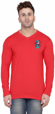 Blisstone Solid, Printed Men V Neck Red T-Shirt