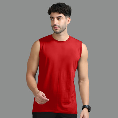 Jangoboy Solid Men Round Neck Red T-Shirt
