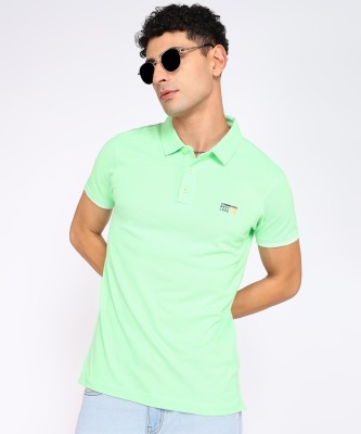 Spykar Solid Men Polo Neck Green T-Shirt