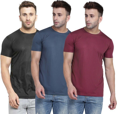 TQH Solid Men Round Neck Maroon, Black, Grey T-Shirt