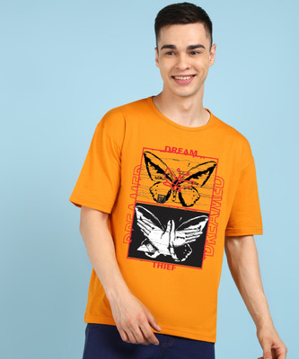 METRONAUT Printed Men Round Neck Yellow T-Shirt
