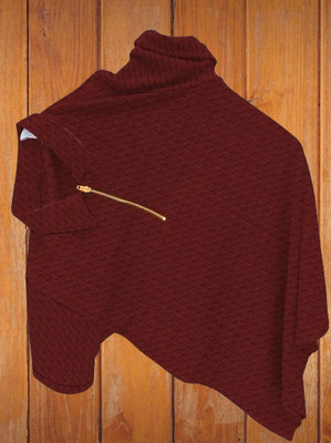 devkivastra Self Design Men Zip Neck Maroon T-Shirt