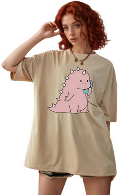 Ericia Graphic Print Women Round Neck Beige T-Shirt