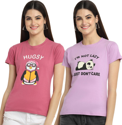 Fabflee Printed Women Round Neck Multicolor T-Shirt