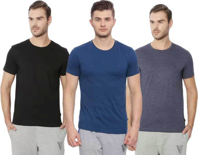 VAN HEUSEN Solid Men Round Neck Grey, Black, Dark Blue T-Shirt