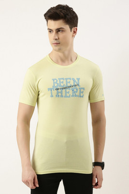 PETER ENGLAND Typography Men Round Neck Yellow T-Shirt