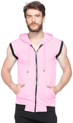 Moordale Fab Solid Men Hooded Neck Pink T-Shirt