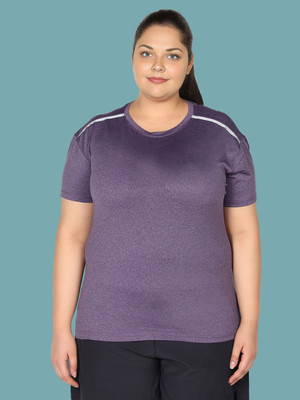 Sztori Striped Women Round Neck Purple T-Shirt