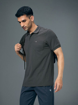 TECHNOSPORT Solid Men Polo Neck Grey T-Shirt