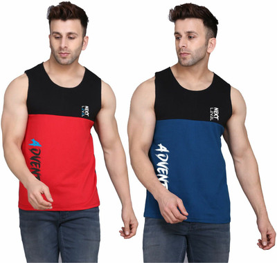 MINISTRY OF FRIENDS Colorblock, Printed Men Round Neck Black, Red, Dark Blue T-Shirt