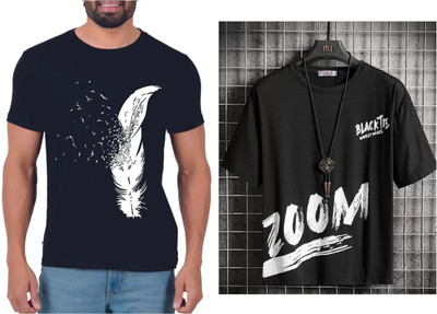 Pachirisu Printed Men Round Neck Black T-Shirt