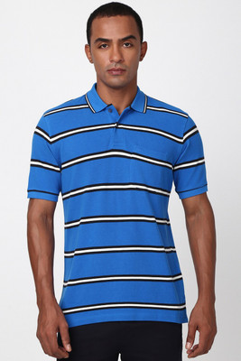 PETER ENGLAND Striped Men Polo Neck Blue T-Shirt