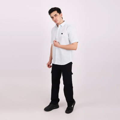 Lionies Solid Men Polo Neck White T-Shirt