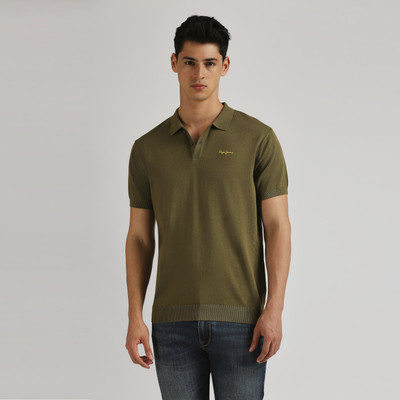 Pepe Jeans Solid Men Polo Neck Green T-Shirt