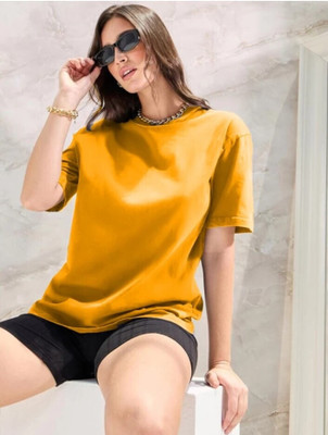 etsun Solid Women Round Neck Yellow T-Shirt