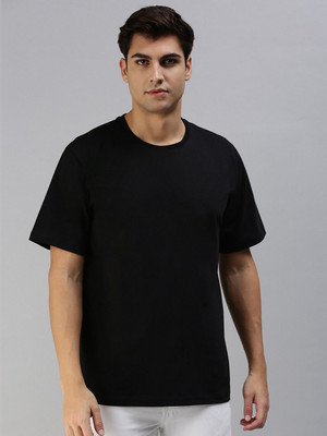OrrganicChics Solid Men Round Neck Black T-Shirt