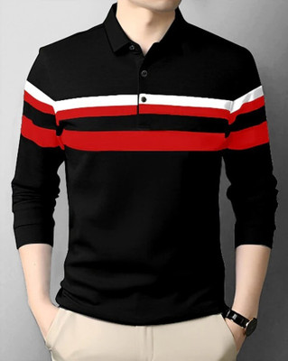 FAOES Colorblock Men Polo Neck Black T-Shirt