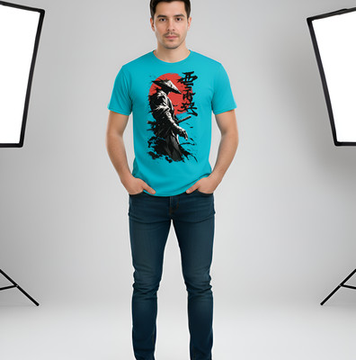 LIQQR Printed Men Crew Neck Light Blue T-Shirt