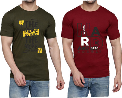 WOOSTRO Graphic Print Men Round Neck Dark Green, Maroon T-Shirt