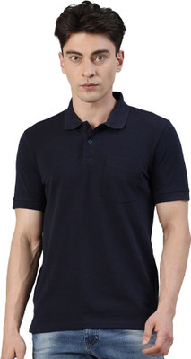 Faso Solid Men Polo Neck Dark Blue T-Shirt