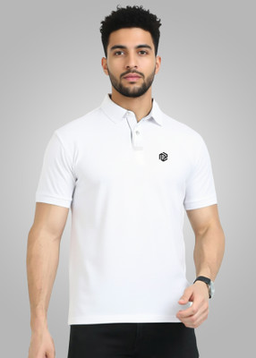 PeppyZone Solid Men Polo Neck White T-Shirt