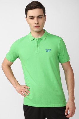 REEBOK Solid Men Mandarin Collar Light Green T-Shirt