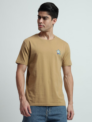 Rare Bond Studios Solid Men Round Neck Beige T-Shirt