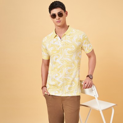 Byford by Pantaloons Printed Men Polo Neck Yellow T-Shirt