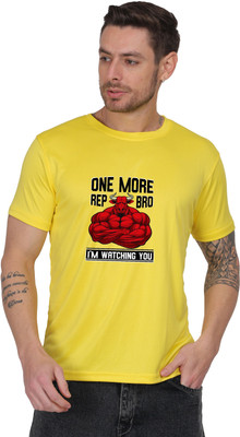 AZAADGARMENT Printed Men Round Neck Yellow T-Shirt