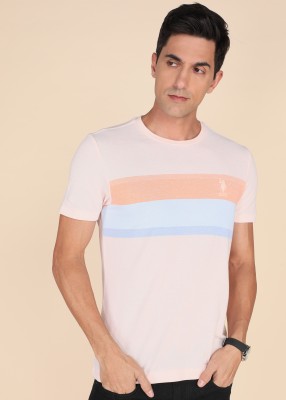 U.S. POLO ASSN. Striped Men Round Neck Orange T-Shirt