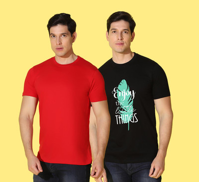 WOOSTRO Solid, Typography Men Round Neck Multicolor T-Shirt