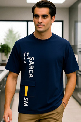 Autna Typography Men Round Neck Navy Blue T-Shirt