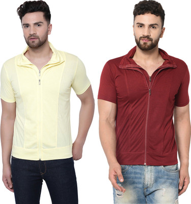 JB Jangoboy Solid Men Polo Neck Maroon, Yellow T-Shirt