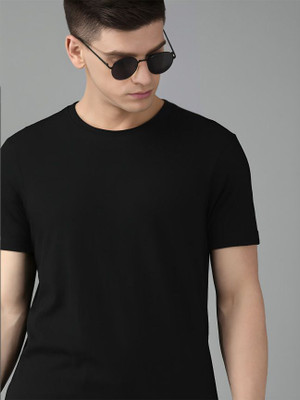 Moda Ape Solid Men Round Neck Black T-Shirt